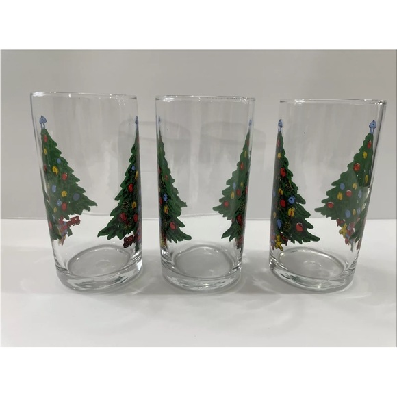 Set Of 3 Vintage Drinking Christmas Glasses Tumblers Christmas Tree Gifts Angel - Picture 2 of 5